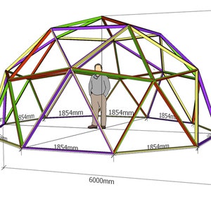 Descarga digital: Domo geodésico 20 pies / 6 m | Planos | Sin conectores (métrico) | Editable | SketchUp | Hoja de Instrucciones Ing / Spa