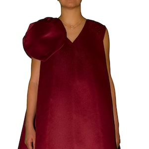 Satin dress, Fancy simple dress with big bow on one side, Loose fitting dress, Mid Knee Length dress, Doll dress