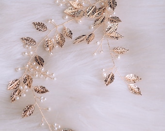 Vergoldetes Blatt Stirnband für Bräute, Hochzeit Haarband mit Perlen, Goldenes Braut Headpiece, MUST HAVE!