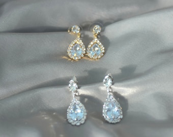 Zirkon Wassertropfen Ohrringe, Glitzer Strass Kristall Tropfen Edelstein Ohrringe, Gold oder Silber Plating Ohrstecker