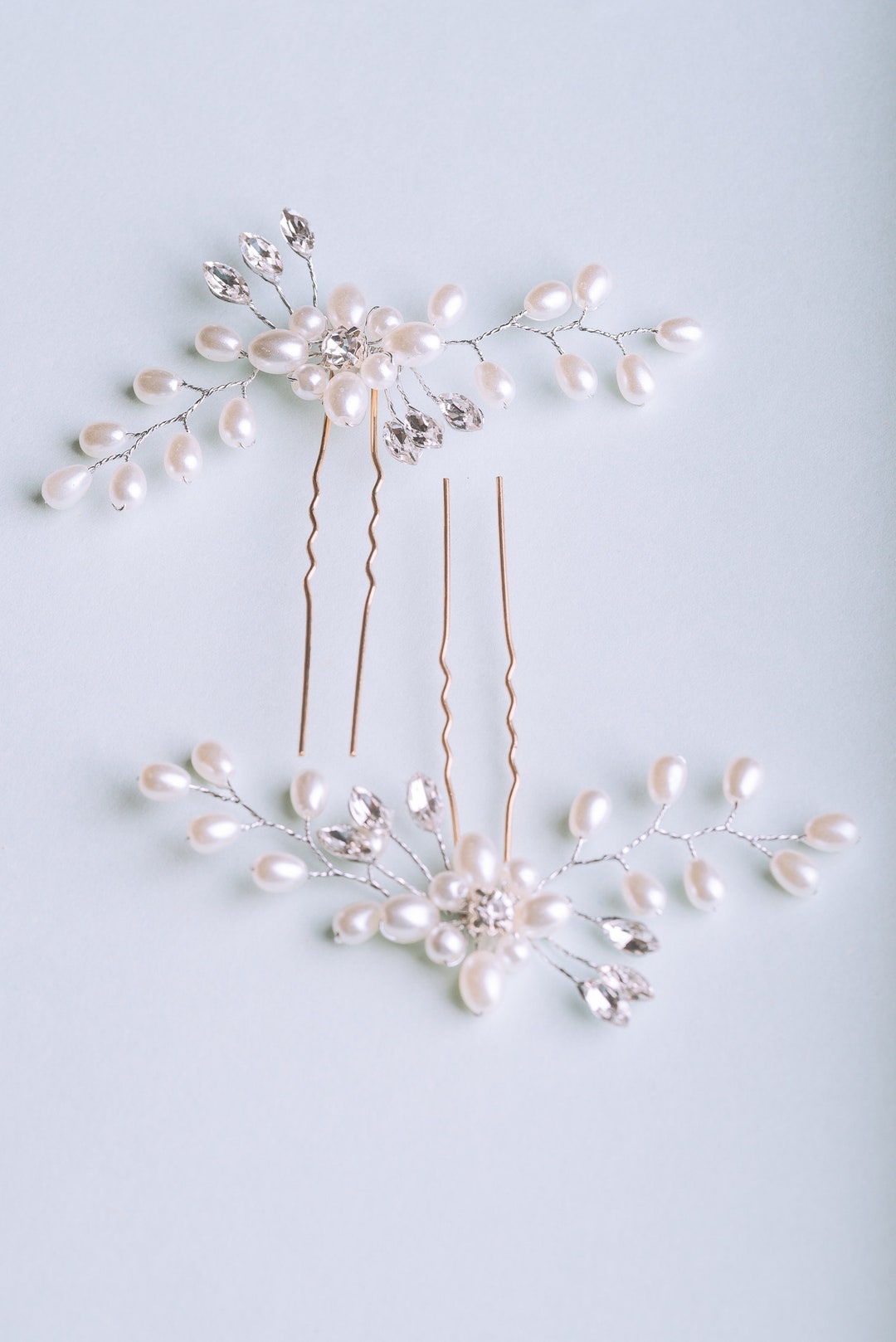 Crystal Bridal Hair Pins, White Pearl Crystal Flower Wedding Hair Pins ...