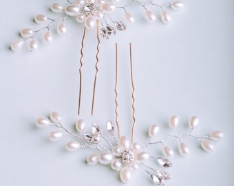 Kristall Braut Haarnadeln, Weiße Perlen Kristall Blume Hochzeit Haarnadeln für Braut oder Brautjungfern, Gold und Silber Haarnadeln