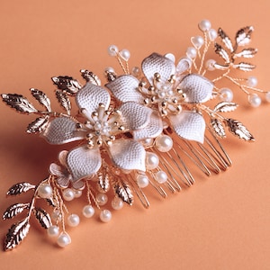 Floral Rose Gold Hair Comb, Bridal Hair Comb, Floral Hair Comb, Pearl Hair Comb, Wedding Hair Comb, Wedding Headpiece