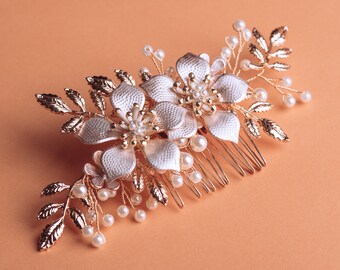 Rosengold Haarkamm, Braut Haarkamm, Blumen Haarkamm, Perlen Haarkamm, Hochzeit Haarkamm, Hochzeit Kopfschmuck