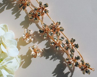 Gold Rose/Kupfer FloralEs Headpiece mit passenden Ohrringen für Bräute, Must Have Hochzeit Accessoires!