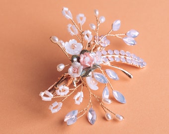 Rosegold Braut Haarclip, Florale Hochzeit Haarspank, Braut Haarschmuck, Florale Braut Haarspank, Hochzeit Haarschmuck, Hochzeit Haarschmuck
