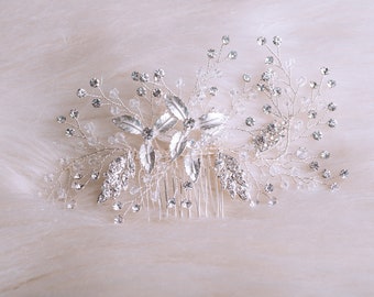 Edler und moderner Braut Haarkamm mit silbernen Blättern und glitzernden Strasssteinen, Hochzeit Kopfschmuck für Bräute