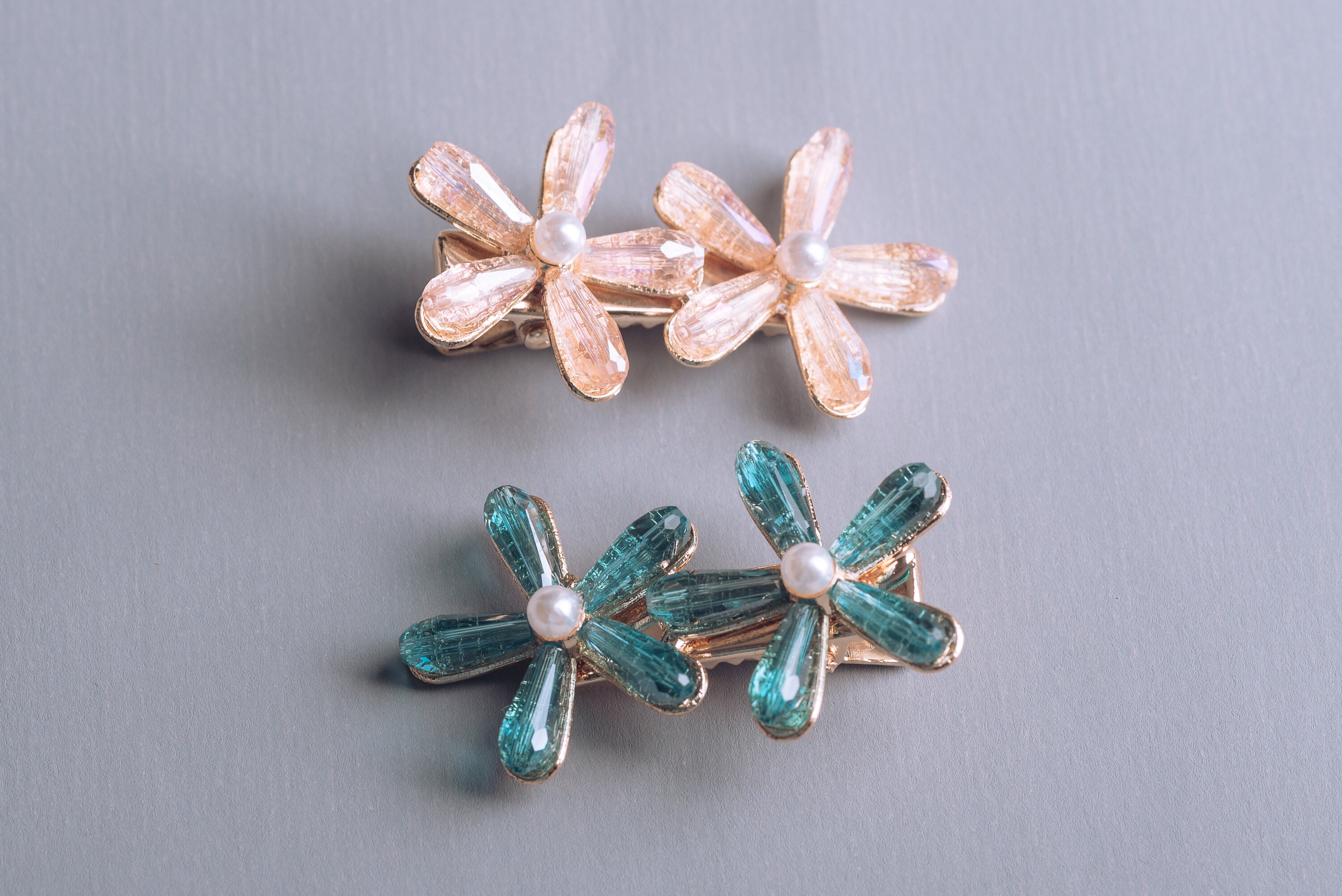 Crystal Floral Barrette Duo Amazon.com : Yokawe Crystal Flower Hair Clip, Gold Mesh  main image 2