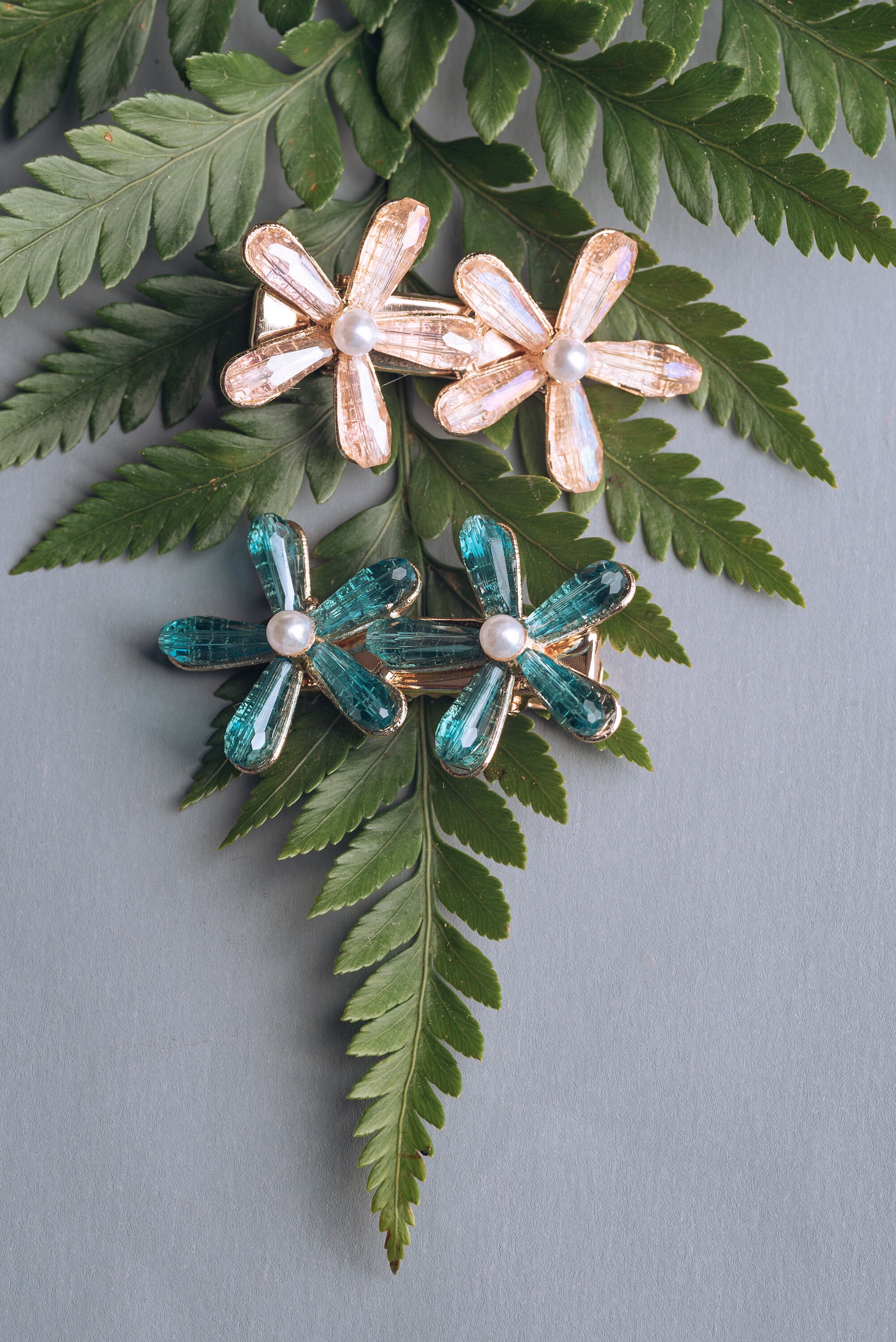Double or Single Crystal Flower Hair Clip, Flower Hair Pin  display picture 1