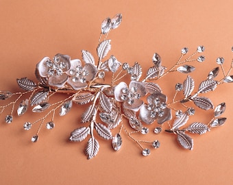 Rosegold Braut Haarclip, Florale Hochzeit Haarspank, Braut Haarschmuck, Rosegold Hochzeit Accessoire, Hochzeit Kopfschmuck