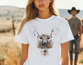 Floral Cow Shirt, Nature Inspired Shirt, Spring Farm Shirt, Cow Lover Gift, Cow Giftfor Her, Country Chic, Western Shirt, Cows, Casual Tee