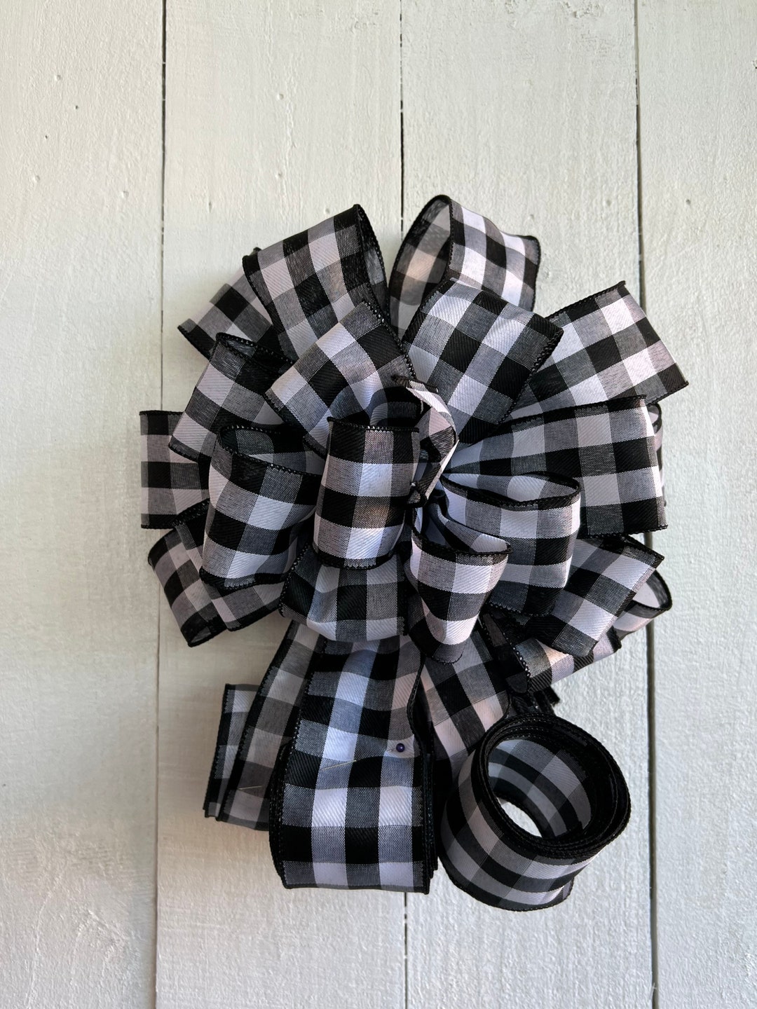 Christmas Tree Topper, Black and White Buffalo Plaid Tree Topper