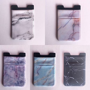 Marble_Pattern_Double_Pocket_Stretchy Cell Phone Stick en Wallet Card Holder Phone Pocket para iPhone, Android y todos los teléfonos inteligentes