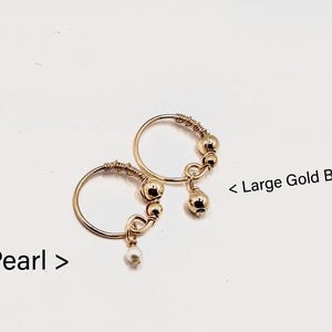 Gold Dangling Pearl Nose Hoop, Indian Nose Ring, 22G Daith Earring, 14K Gold Beaded Snug Piercing Hoop