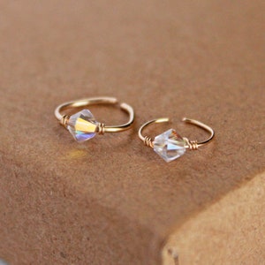 Swarovski Crystal Indian Nose Ring,Gold Filled Nose Hoop,Fake Nose Hoop,Clear Beaded Septum,Snug Bohemian Hoop,Dainty NoseJewelry,Cartilage