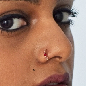 Ruby Swarovski Nose Ring,Crystal Indian Gold Filled Nose Hoop,Red Beaded Fake Hoop,Snug Bohemian Hoop,Dainty Nose Jewelry,Cartilage Helix