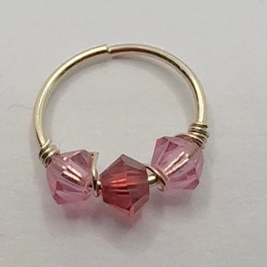 Ruby Swarovski Nose Ring,Crystal Indian Gold Filled Nose Hoop,Red Beaded Fake Hoop,Snug Bohemian Hoop,Dainty Nose Jewelry,Cartilage Helix