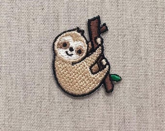 Sloth Embroidered Patch, Iron On Animal Applique, Kawaii Sloth Badge, Lazy Animal Patch