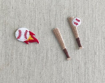 NEW! Tiny Baseball Embroidered Patch Iron On, Flaming Fireball Baseball Patch, Cute Baseball Bat Embroidered Applique
