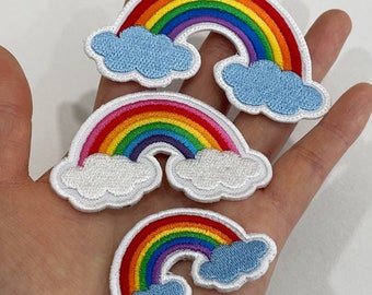 1 Stk Rainbow Blue Cloud Patch, Regenbogen weiße Wolke zum Aufbügeln