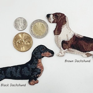 Dackel Aufnäher, Hund Bügelbild, Hund gestickt Applikation