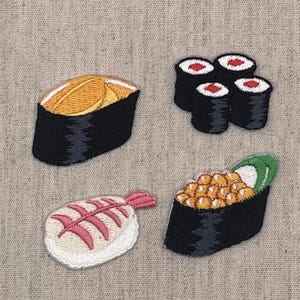 NEW! Sushi Embroidered Patch, Japanese Food Iron On Patch, Uni, Salmon Roe, Shrimp, Tuna Roll, Cute Food Gift