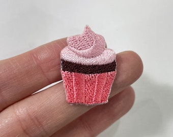 Mini Muffin de Creme de Morango, Patch, Aplique Termocolante de Muffin Doce, Aplique Termocolante de Mini Muffin