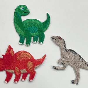 Allosaurs Patch, Dinosaur Iron-On Patch, Gray Dinosaur Embroidery Patch image 4