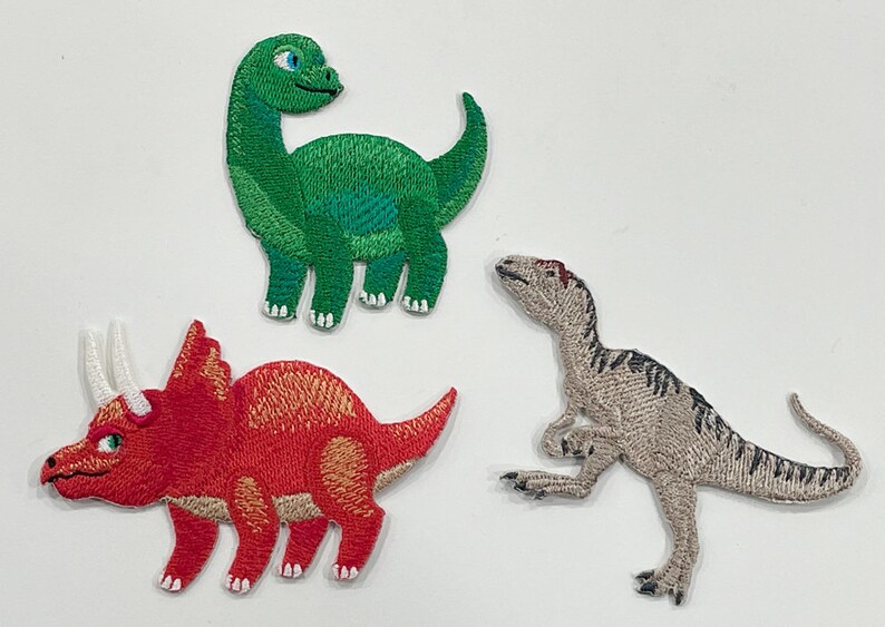 Allosaurs Patch, Dinosaur Iron-On Patch, Gray Dinosaur Embroidery Patch image 4