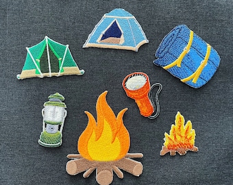 Camping Outdoor Patch : Tent / Sleeping Bag / Lantern / Flashlight / Camp Fire