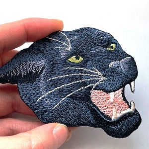 Panther Head Patch, Panther Iron-On Patch, Panther Iron-On Badge, Panther Embroidered