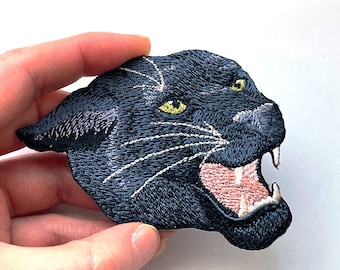 Parche de cabeza de pantera, parche termoadhesivo de pantera, insignia termoadhesiva de pantera, pantera bordada