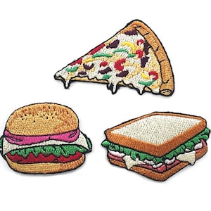 Sandwich Iron on, Pizza patch, Hamburger Embroidered, Food Patch