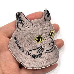 Toppa con faccia di gatto, toppa ricamata con gatto, da stirare, larga 67 mm