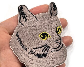Cat face Patch,  Cat Embroidered Patch Iron on Patch wide 67mm
