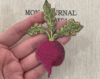 Huerto de nabos, huerto de verduras, parche termoadhesivo para jardín, insignia termoadhesiva de comida, nabo bordado