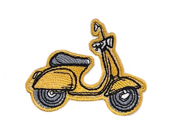 Yellow Scooter Patch, Scooter Iron-On Patch, Scooter Embroidered