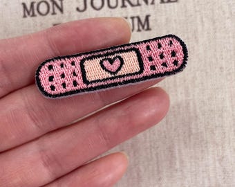 NEW! Pink Adhesive Bandage Patch with Heart, Cute Medical Embroidered Patch,  Kawaii Pastel Medical Wappen, 1.8" (46mm) Wide
