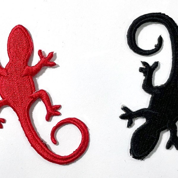 Salamander Patch, Red Salamander Iron-On Patch, Black Salamander Embroidery Patch, Lizard Patch