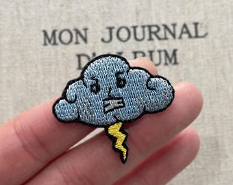 NEW! Moody Thunder Cloud Lightning Patch, Stormy Sky Iron On Patch, Dark Cloud Patch, Minimal Lightning Patch