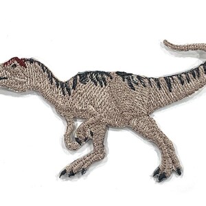 Allosaurs Patch, Dinosaur Iron-On Patch, Gray Dinosaur Embroidery Patch image 1