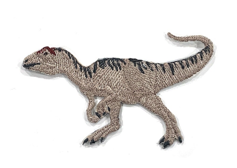 Allosaurs Patch, Dinosaur Iron-On Patch, Gray Dinosaur Embroidery Patch image 1