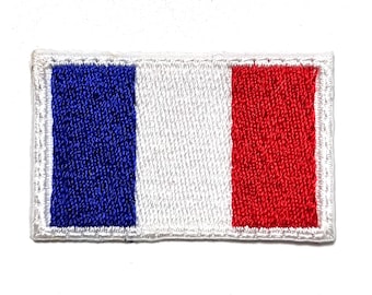 Bandera Nacional Francia La Tricolore Azul Blanco Rojo Parche Bordado Termoadhesivo Borde Blanco Ancho 42 mm