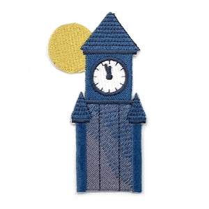 Moon and Clock Tower Patch, House Iron-On Patch