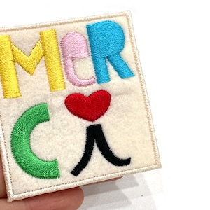 Merci Patch, Merci Iron-on Patch, French  Iron-On Badge, Thank you Embroidered