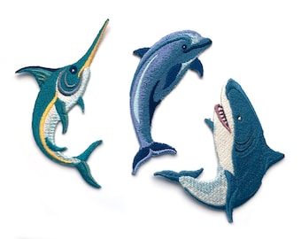 Marlin Patch, Dolphin Iron-On Patch, Shark Patch