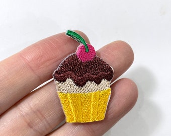 Aplique termocolante de mini muffin de chocolate, aplique termocolante de muffin doce, aplique termocolante de mini muffin