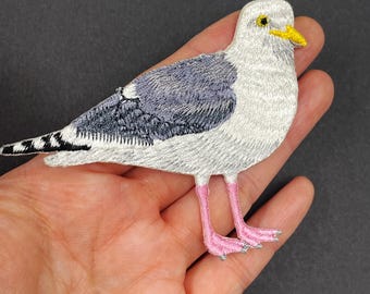 NEW! Seagull Embroidered Patch, Coastal Bird Iron On Patch, Nautical Gull Applique, Bird Lover Gift