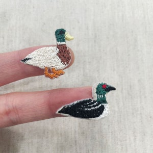 Tiny Mallard Duck Patch : Ivory Duck, Black Duck Iron-On Patch