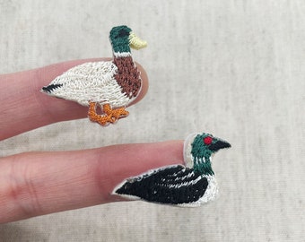 Tiny Mallard Duck Patch : Ivory Duck, Black Duck Iron-On Patch
